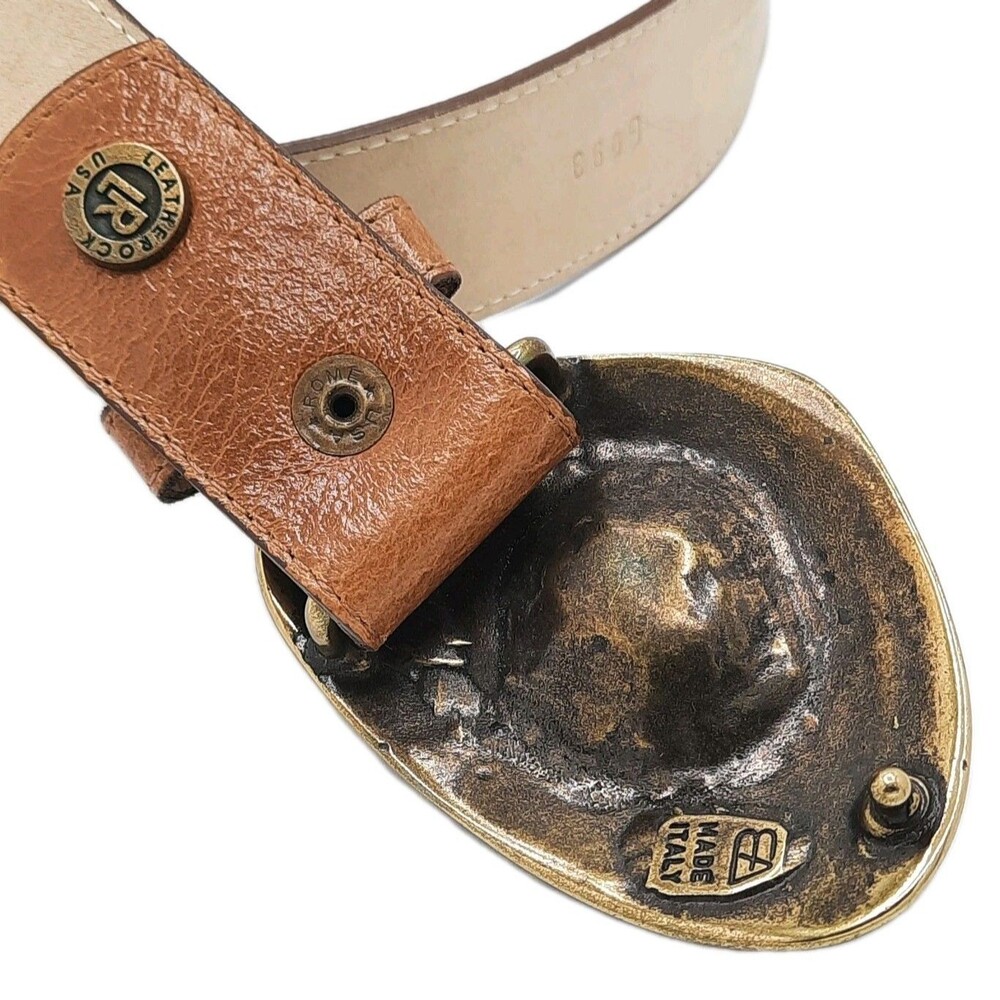 LEATHEROCK Vintage Boho Western Statement Belt Leather Brass Agate Stone Sz 36 - Picture 5 of 7